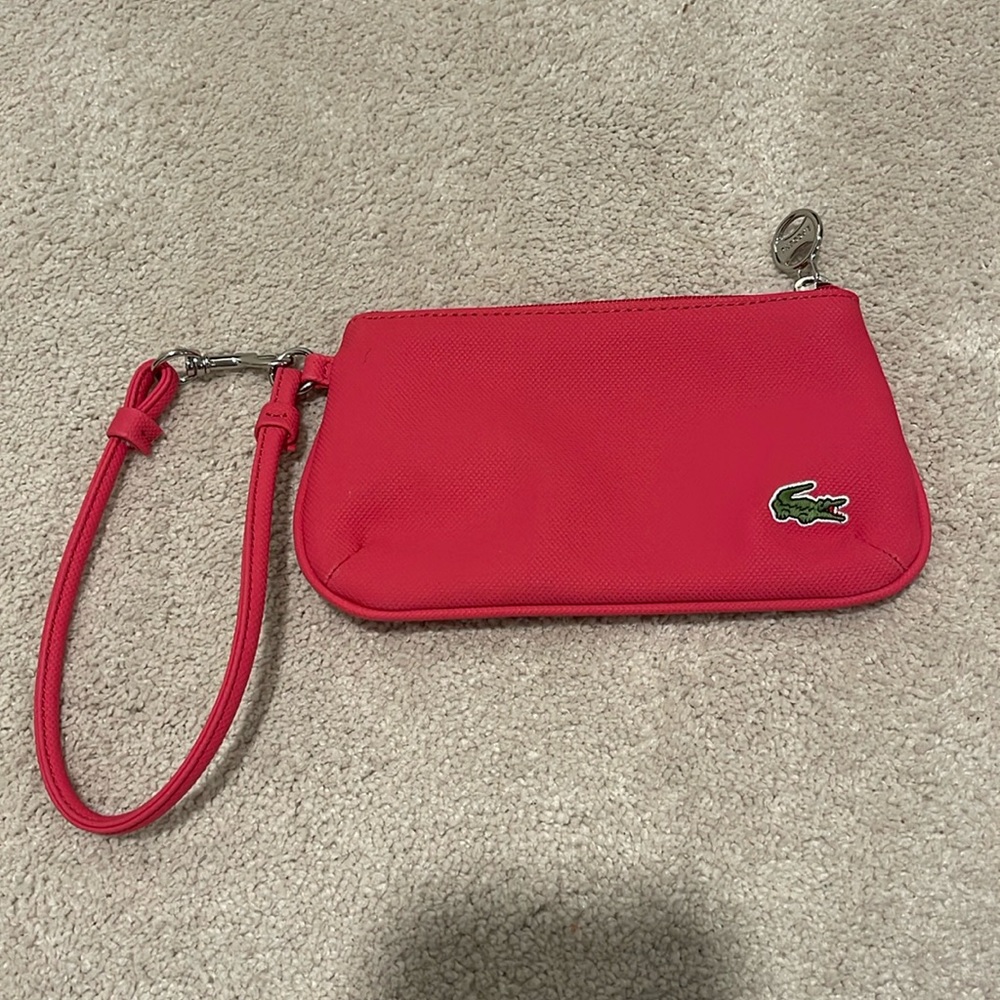 Lacoste, coral, pink wristlet alligator